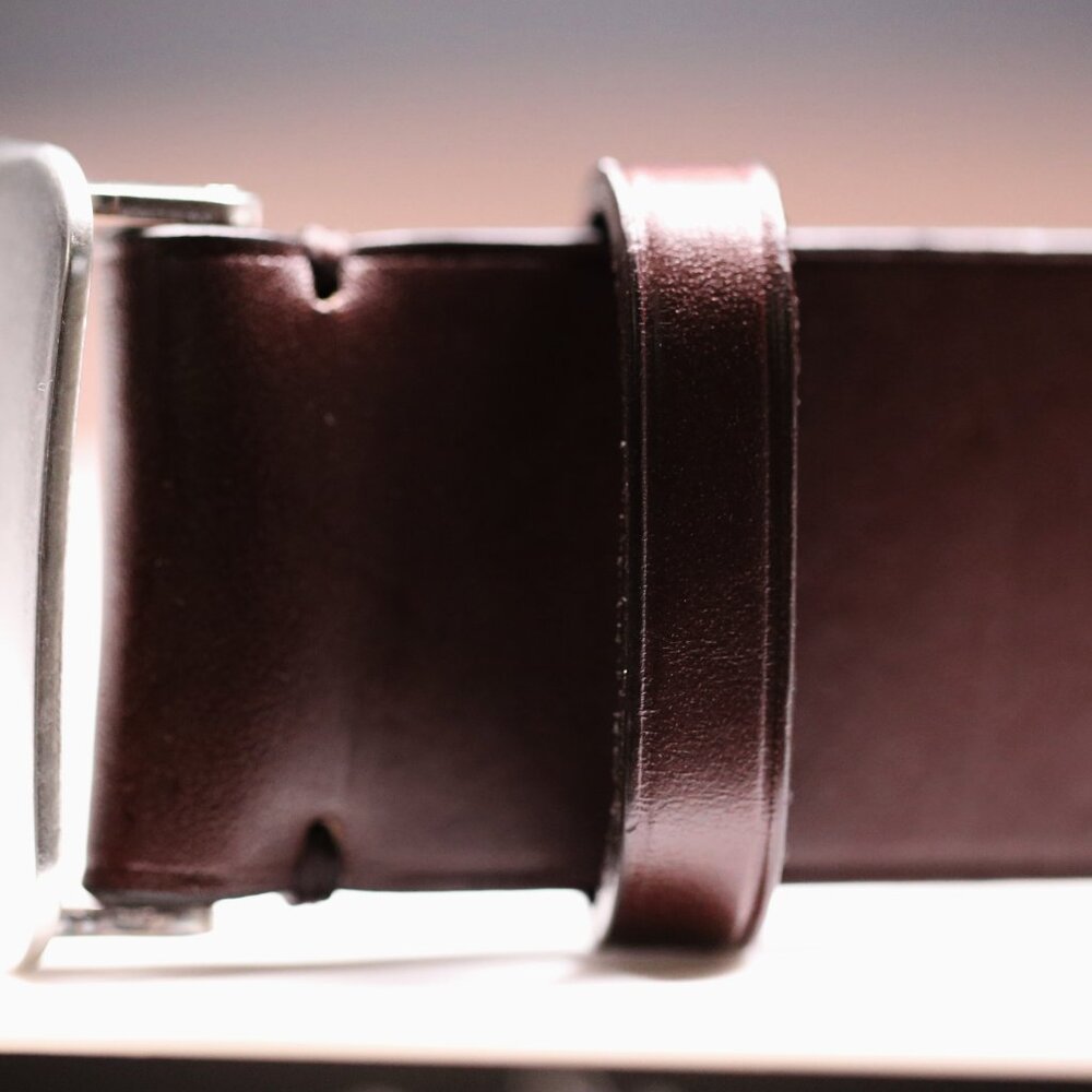 Men's Metal Big Pony Leather Belt, Dark Brown, Size 40 - Picture 3 of 7